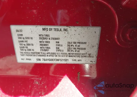 2022 Tesla Model Y Performance Dual Motor All-Wheel Drive from USA, damaged, VIN 7SAYGDEF3NF521521